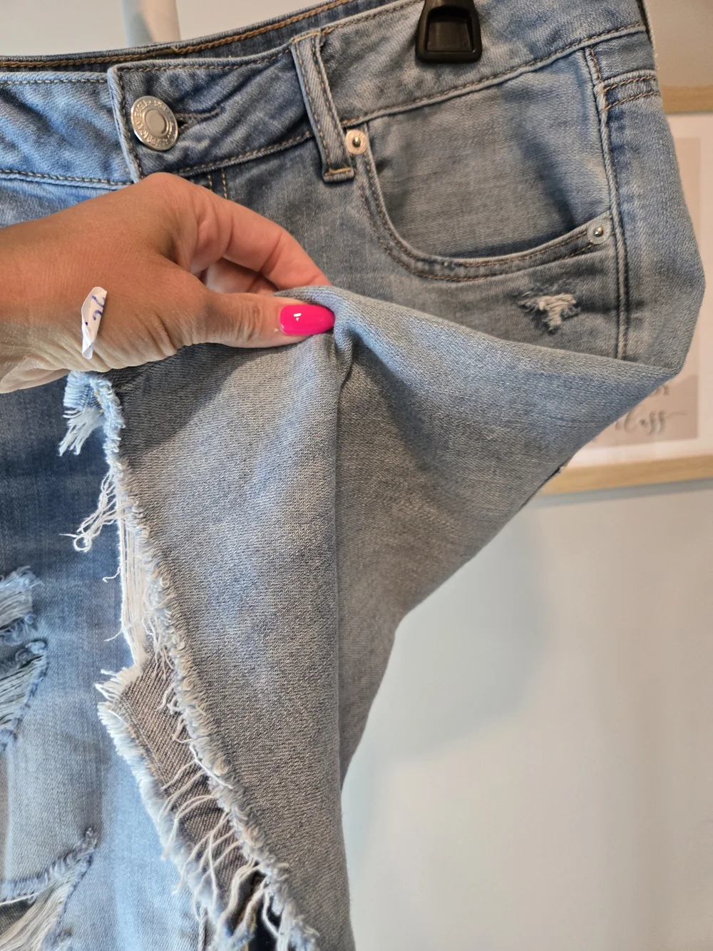 Tom Girl Bermuda AEO Liggt Blue Distressed Denim Jean Shorts